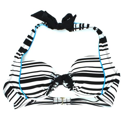 Apt Women Size S Or M White Black Striped Under Wire Push Up Swim Bikini Top Ebay