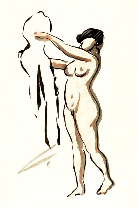 Naked Woman Showing Her Breasts Vintage Nude Illustration Standing