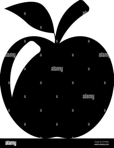 Silhouette Of Apple With Branch And Leaf Vector Illustration Fruit