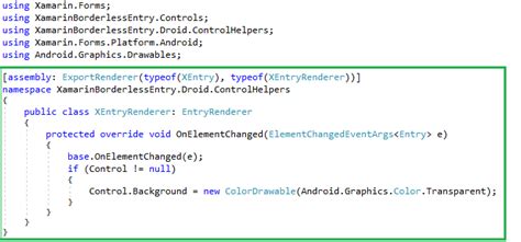 Xamarin Forms Borderless Entry Using Custom Renderer