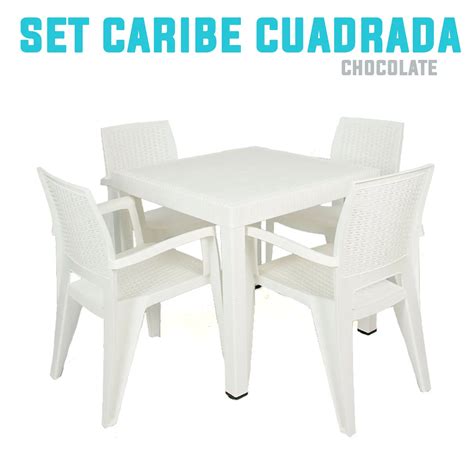 Conjunto 1 Mesa Caribe CUADRADA 4 Sillas Caribe Mueble Terraza Jard N