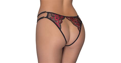 Cottelli Lingerie Black Lace Crotchless String With Red Embroidery