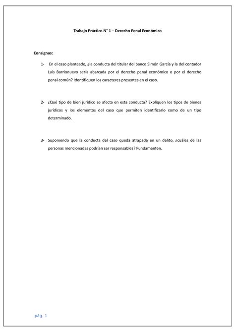 TP N 1 Penal Económico Trabajo práctico obligatorio N 1 nota