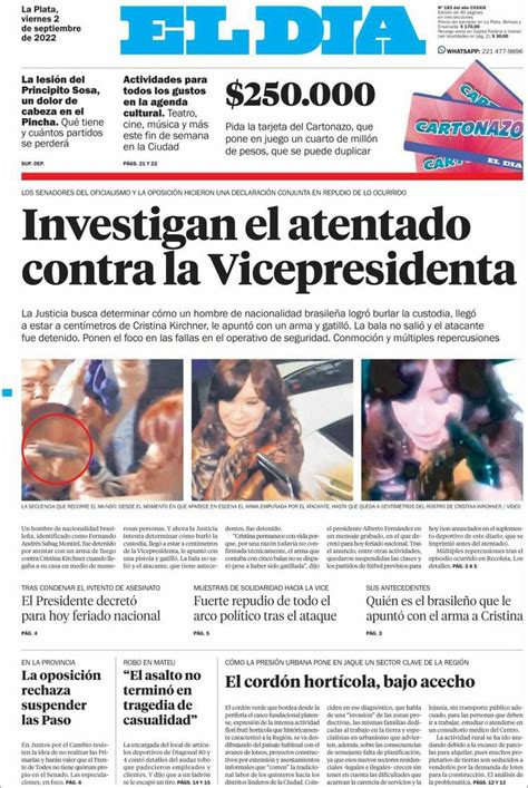 Ataque A Cristina Kirchner Las Tapas De Los Diarios De Argentina