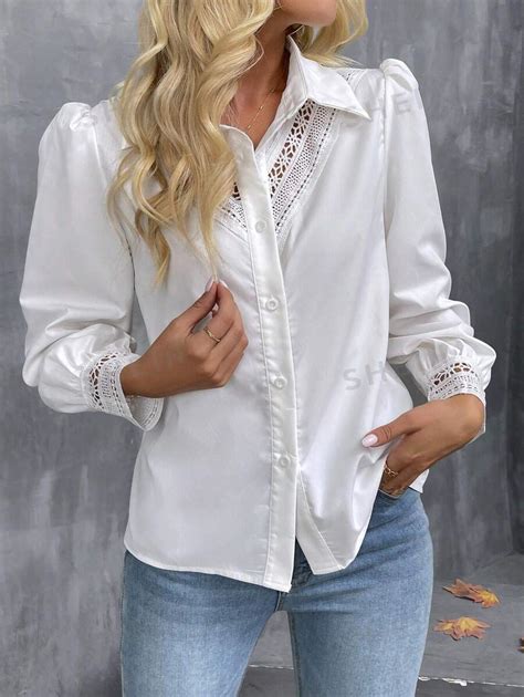 Shein Frenchy Camisa Con Encaje De Manga Farol Moda De Mujer Shein