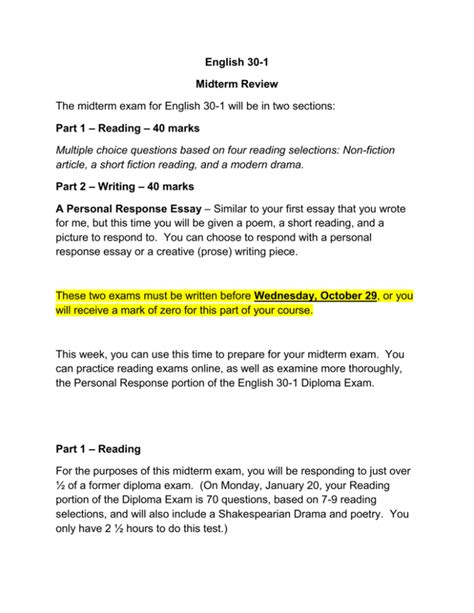 English 30 1 Midterm Review Reading And Writing