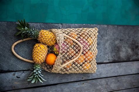 Mesh Shopping Bag With Organic Pineapple Orange Dragon Passion