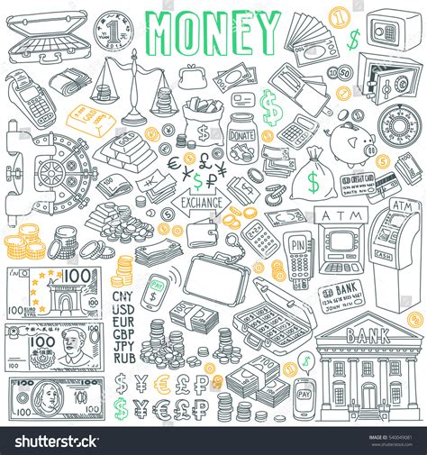 Money Vector Drawings Collection Isolated On Stock Vector (Royalty Free ...