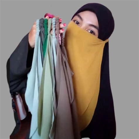 Jual New Stock Cadar Niqob Nikab Niqab Purdah Tali Karet Dua Layer