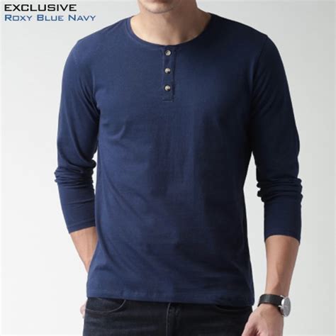 Kaos Polos Lengan Panjang Henley Roxy Blue Navy Shopee Indonesia