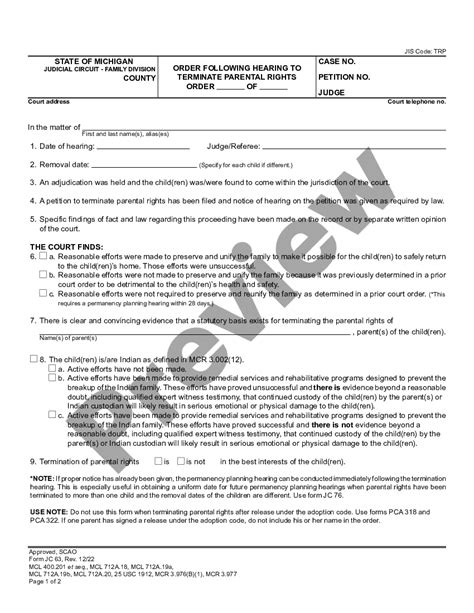 Printable Termination Of Parental Rights Form For Voluntary Us Legal