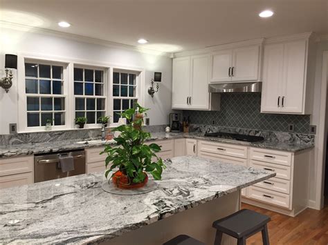 Granite Viscon White Backsplash Arabesque Glass Tile Granite