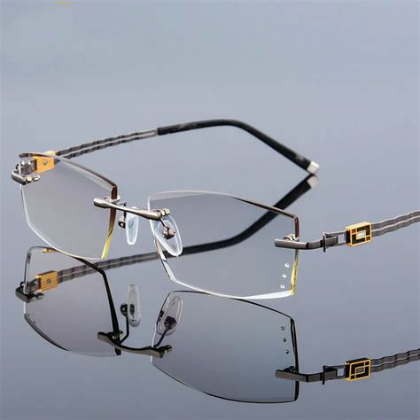 Famous Designer Rimless Myopia Glasses Men Rhinestone Eyeglasses Clear ...