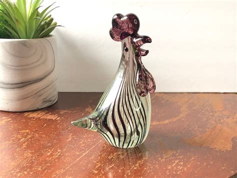 Murano Glass Rooster Paperweight Handblown Italy Figurine Purple White Stripes Etsy