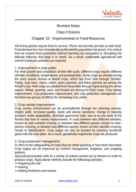 Improvement In Food Resources Class Notes Cbse Science Chapter Pdf