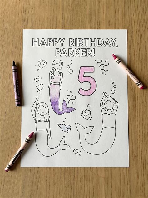 Birthday Coloring Sheet Printable Personalized Mermaids Etsy