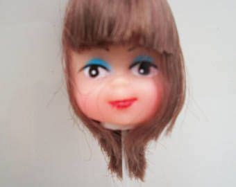 Plastic Vinyl Brunette Doll Head On A Stick Doll Head Dolls Vintage
