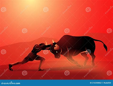 Heracles Or Hercules And The Cretan Bull Stock Vector Illustration Of