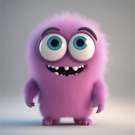 Premium Photo Funny Cartoon Monster With Big Eyes And Pink Fur 3d