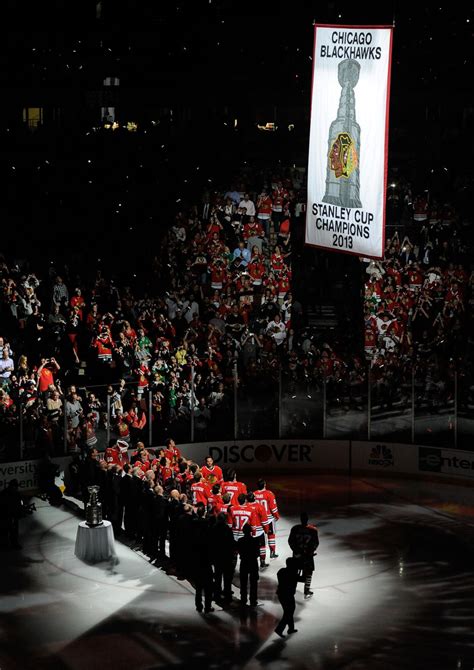 Stanley Cup Championship Banner Raising Chicago Hockey Blackhawks