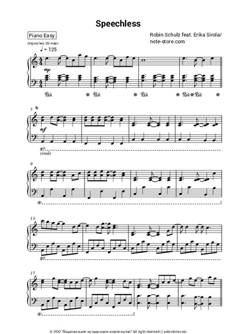 Robin Schulz Erika Sirola Speechless Piano Sheet Music In Note Store