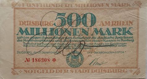 Deutschland Deutsches Reich Mio Mark Notgeld Der Stadt