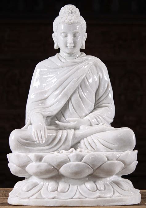 White Marble Earth Touching Gandhara Style Buddha Statue Perfect For