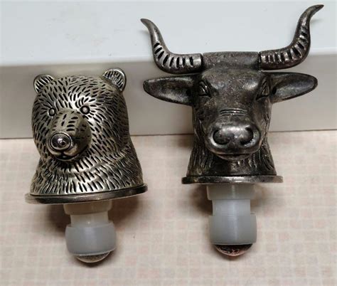 2 Vintage Metal Bottle Stoppers Longhorn And Bear