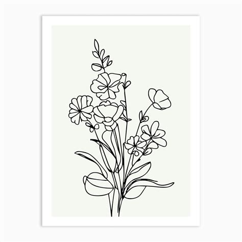 Single Line Drawing Of Flowers Bouquet Monoline Art Print By Mister