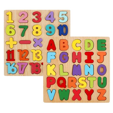 Euwbssr Wooden Alphabet Number Puzzle Abc And 123 Letters Sorting Board