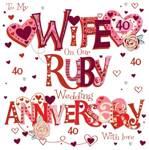 Wife Ruby 40th Wedding Anniversary Greeting Card Cards Love Kates