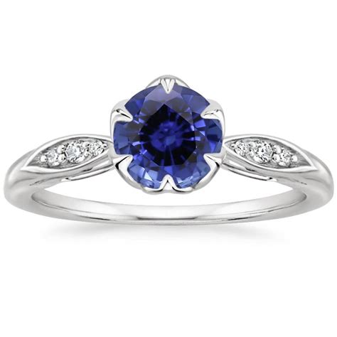 Sapphire Peony Diamond Ring In 18k White Gold Unique Sapphire Rings