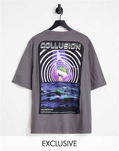 Collusion Oversized T Shirt With Print In Charcoal Asos