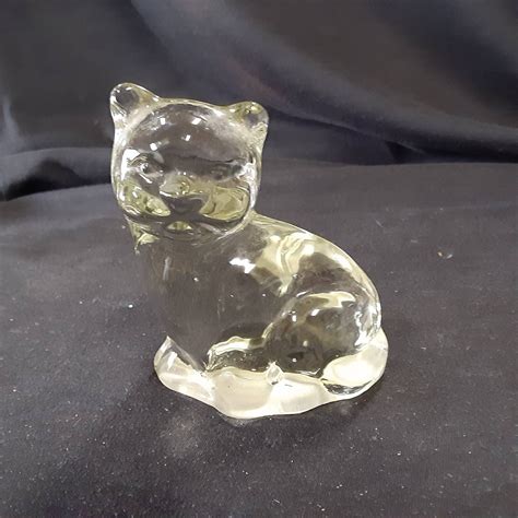 Pressed Clear Glass Cat Paperweight Etsy Uk