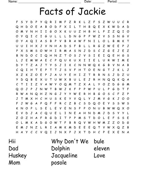 Facts Of Jackie Word Search Wordmint