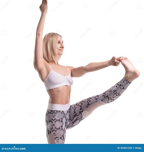 Blonde Doing Yoga Isolated On White Profile Shot Stock Photo Image Of