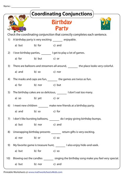 Coordinating Conjunctions Worksheet