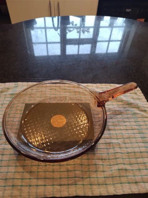 Vintage Retro Corning Visions Amber Glass Waffled Skillet Frying Pan