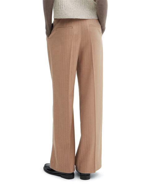 Mango Herringbone Pleated Wide Leg Pants In Natural Lyst