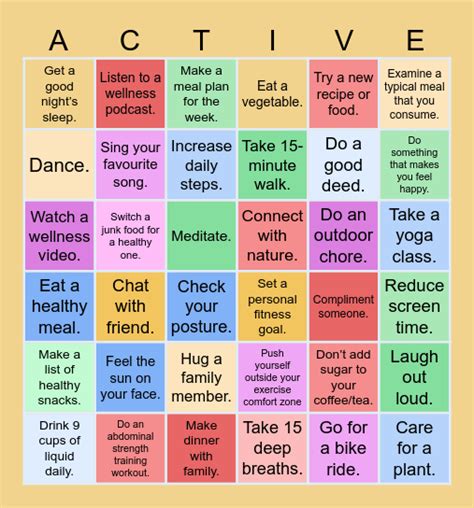 Health And Wellness Bingo Challenge Bingo Card