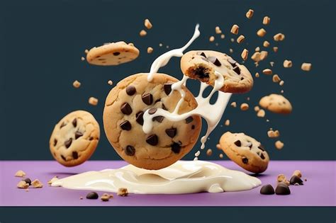 Premium Photo 3D Chocolate Chip Cookies Falling