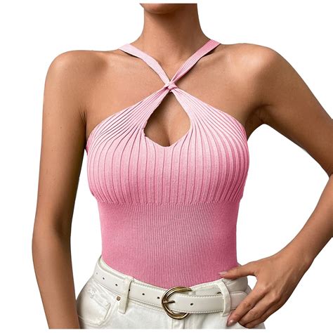 Xflwam Halter Criss Cross Tank Tops For Women Sexy Summer Basic