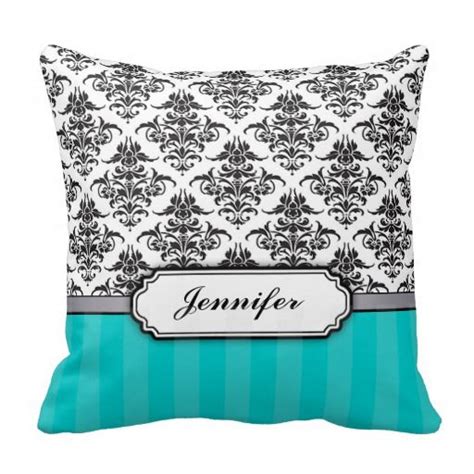 Black And White Damask Throw Pillow Turquoise Zazzle Damask Throw