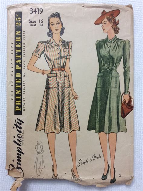 Craft Supplies And Tools Read Description Vintage Ca 1940 Simplicity 3419 Women U2019s Tailored