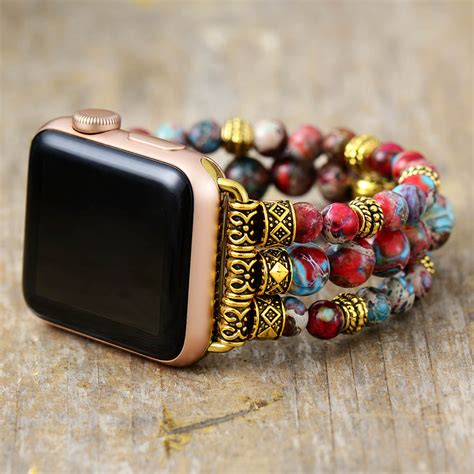 Mantrachakra Red Imperial Jasper Beaded Apple Watch Bracelet Mantrachakra