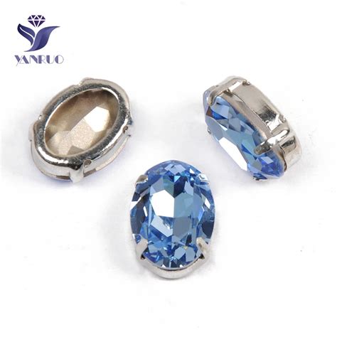 Yanruo All Sizes Light Sapphire Oval Glass Crystal Point Back Diy