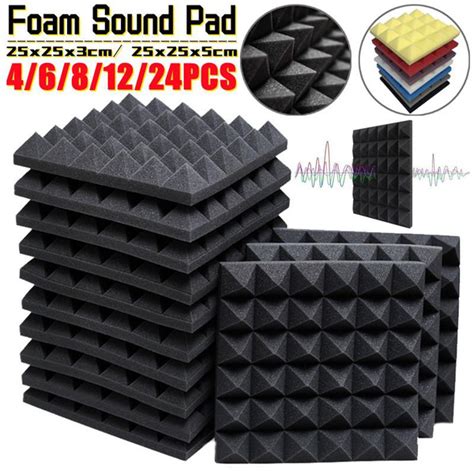 4/6/8/12/24PCS Pyramid Shape Soundproof Foam Sound Proof Padding Treatment Panel Acoustic Foam ...