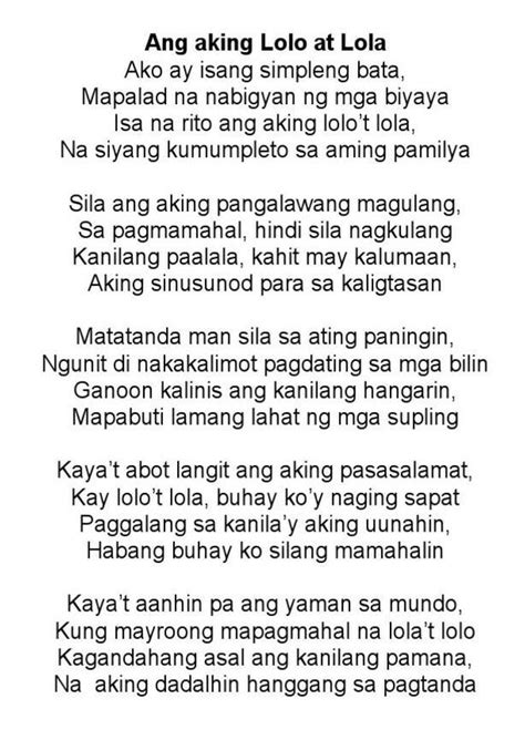 Gumawa Ng Tula Para Kay Lola At Lolo Limang Saknong At Limang Taluntod