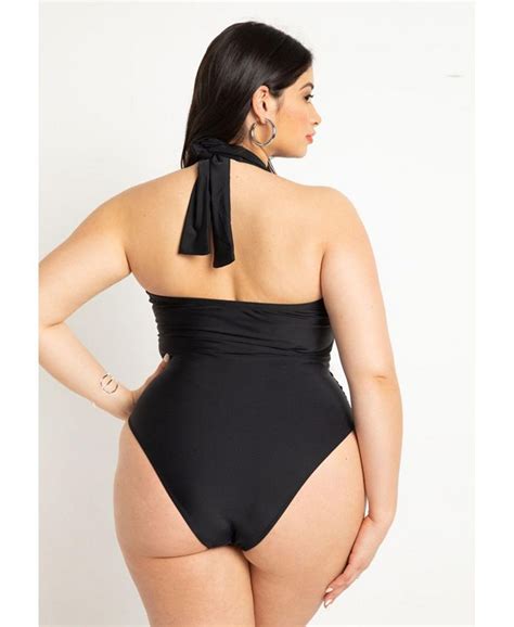 Eloquii Plus Size Twist Halter Swimsuit With Underwire Detail Macys