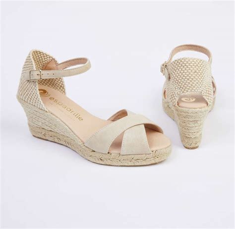 Suede Open Toe Cross Over Espadrilles Mid Wedge Espadrille